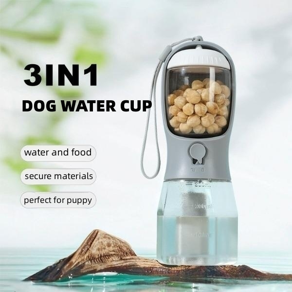 Three in One Dog Water Cup Portable Drinking Food Garbage Bag Dispenser Doodle Heads