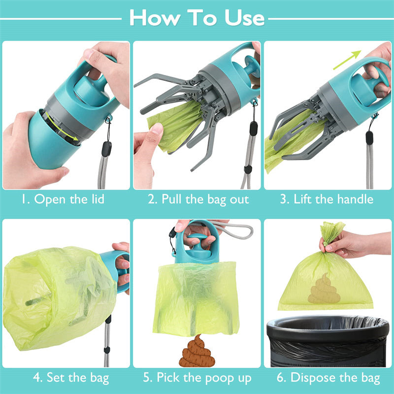 Dog Pooper Scooper With Built-in Poop Bag Dispenser Portable Lightweight Eight-claw Shovel For Pet Toilet Picker Pet Products